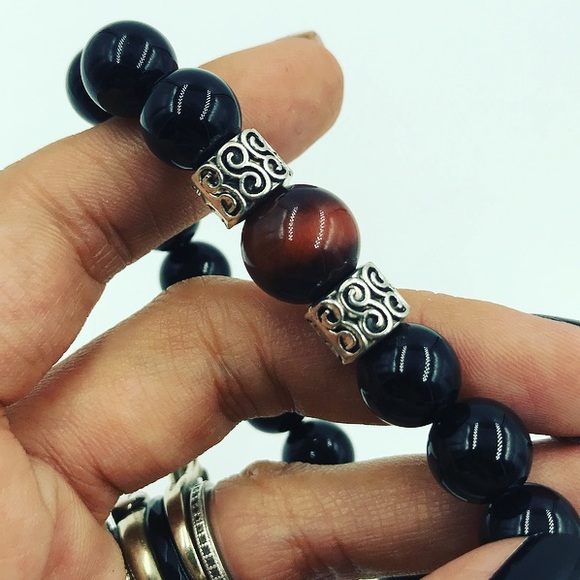 Men or women 10mm onyx & red tiger eye bracelet - Picture 4 of 7